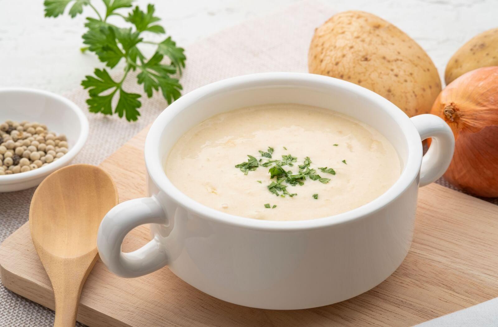 A bowl of creamy soup
